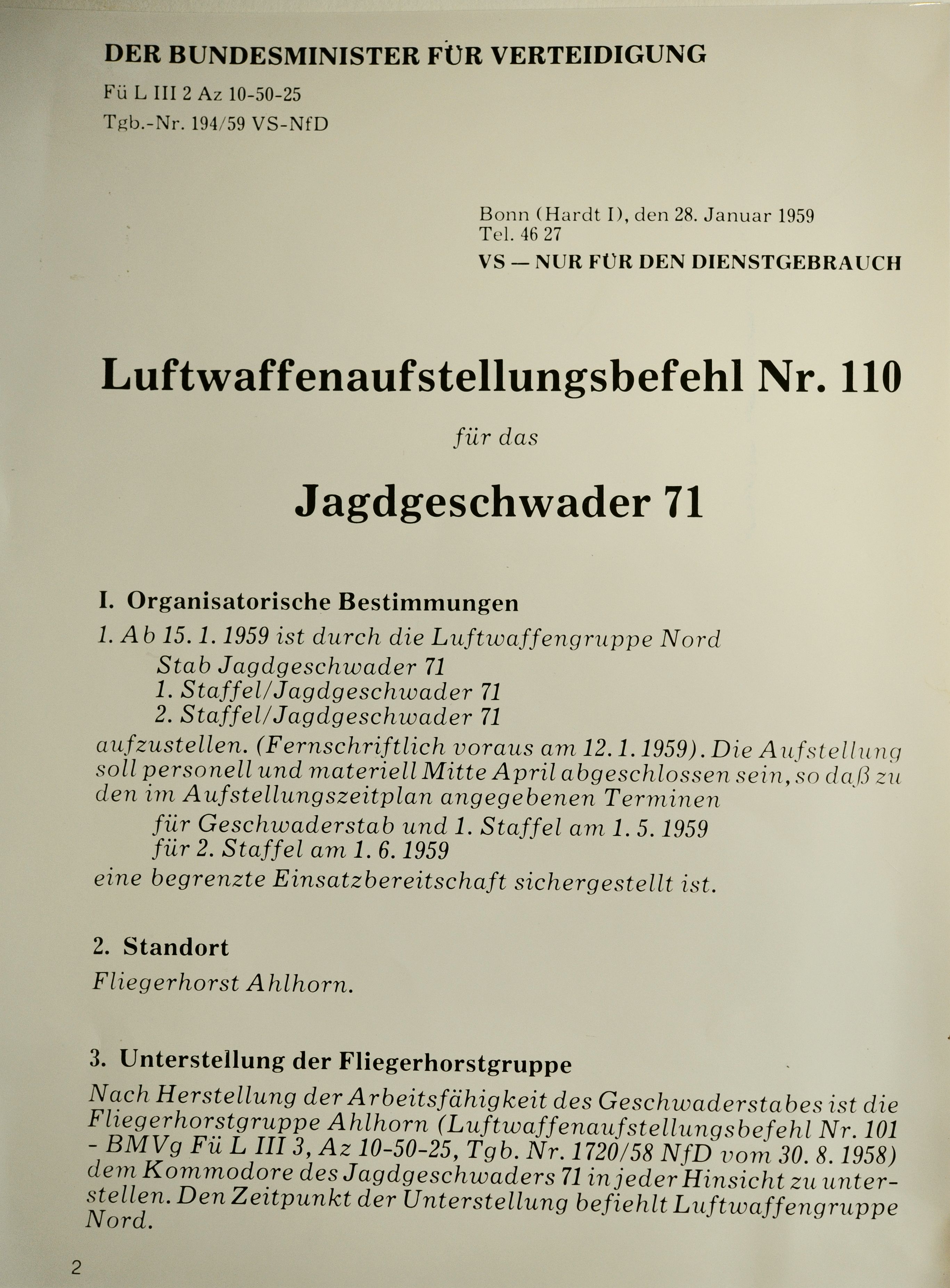 FA Hartmann 10 Aufstellungsbefehl 1959