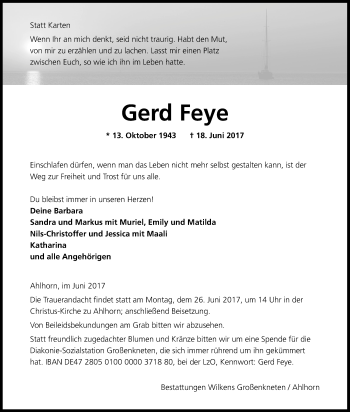 Trauer Gerd Feye
