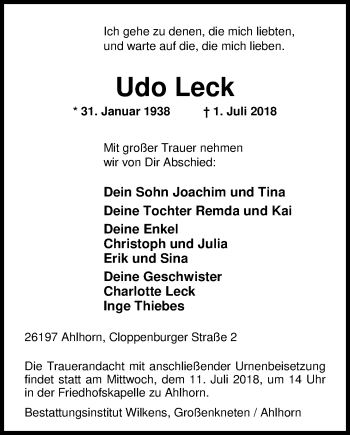 Udo Leck Traueranzeige